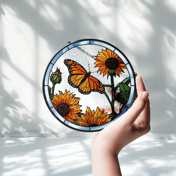 Monarch Butterfly Stained Glass Suncatcher, Village Style Sunroom Decor
