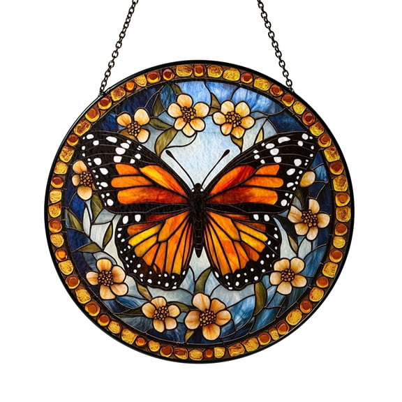 Monarch Butterfly Stained Glass Suncatcher with Bold Wing Colors, Elegant Butterfly Window Decor for Nature Homes