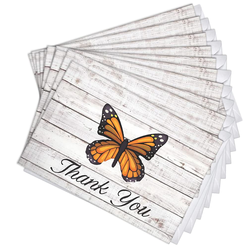 Monarch Butterfly Thank You Blank Note Greeting Cards | 20 Pack Bulk Set (4X6)