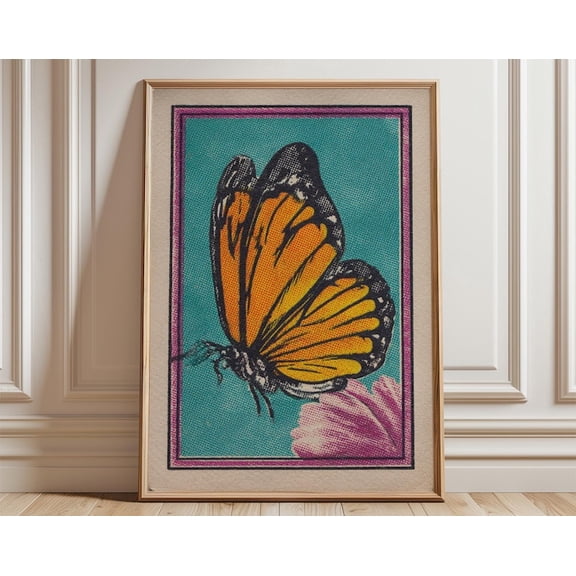 Monarch Butterfly Vintage Mexican Retro Insect Botanical Wall Art Print, Unframed Paper Poster 24x36in