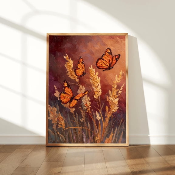 Monarch Butterfly Wall Art Mexican Spiritual Decor Fall Boho Nature, Unframed Canvas