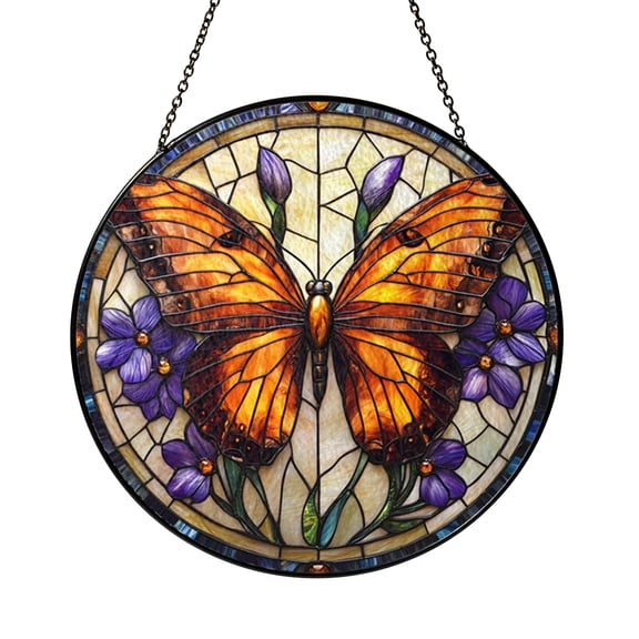Monarch Butterfly Window Art, Faux Glass Inspired Insect Decor for Nature Inspired Homes