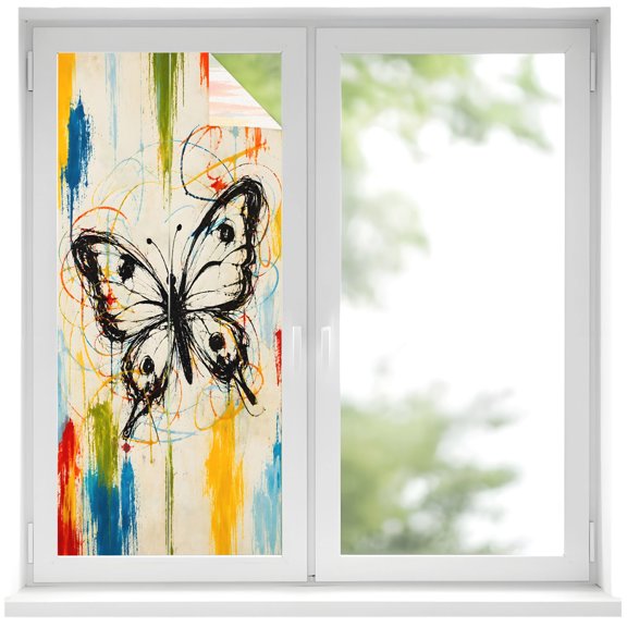 Monarch Butterfly Window Privacy Film 17.7x39.3in Black Butterfly Silhouette Color Splatters Boho Decorative Window Film with Static Cling, UV Filtering Window Cling Privacy Film for Glass Doors