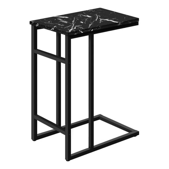 Monarch C-shaped Accent Table in Metal Black Marble Look