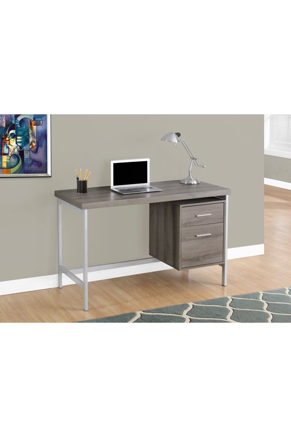 Computer Desk 48"L / Dark Taupe / Silver Metal