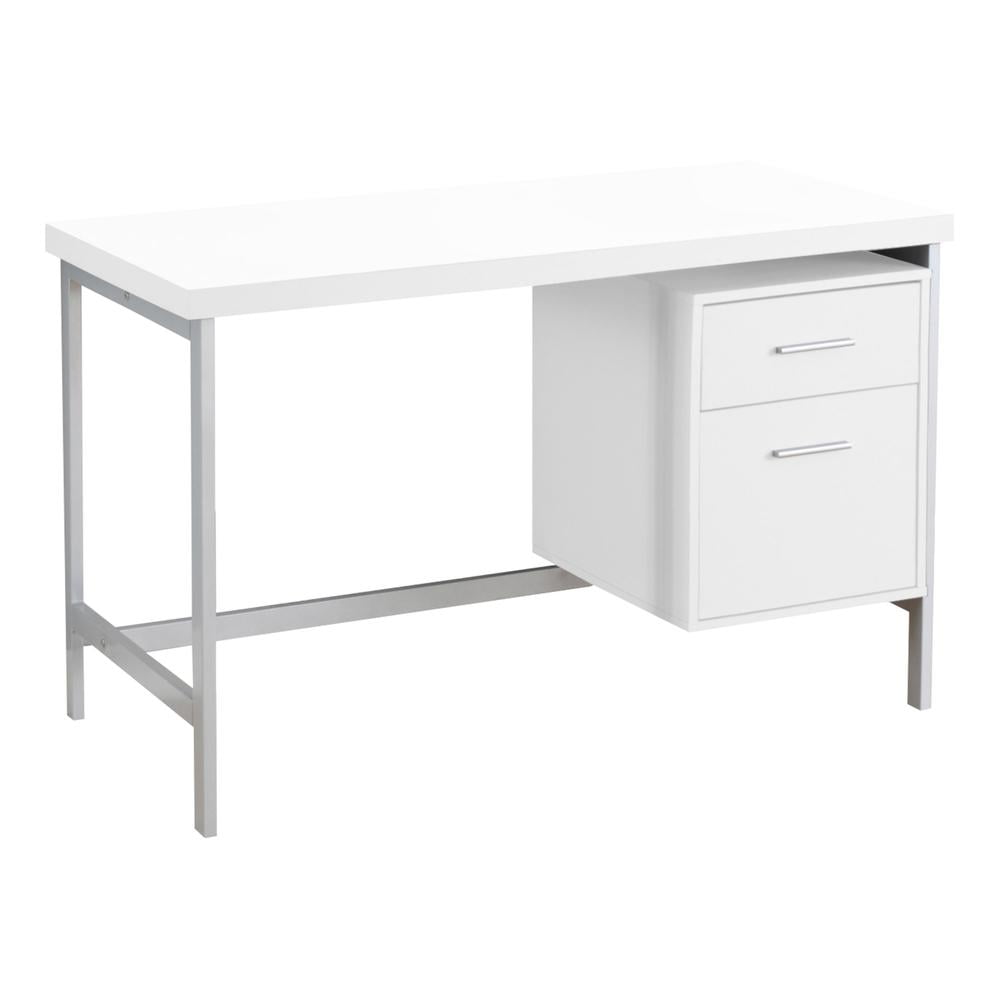 Chic White and Silver 47" Home Office Desk with File Drawer