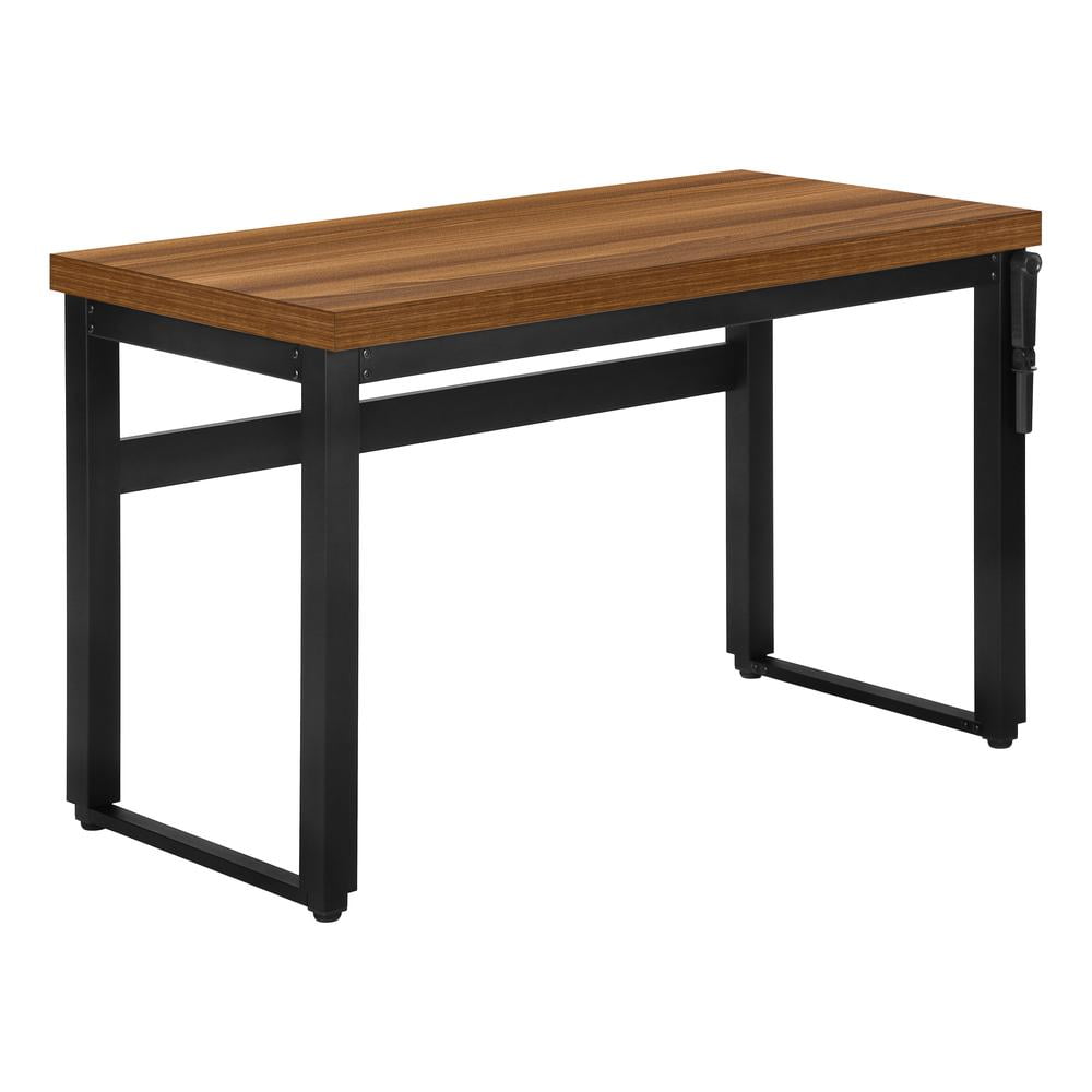 Walnut & Black Contemporary Adjustable Height Desk with Power Outlet