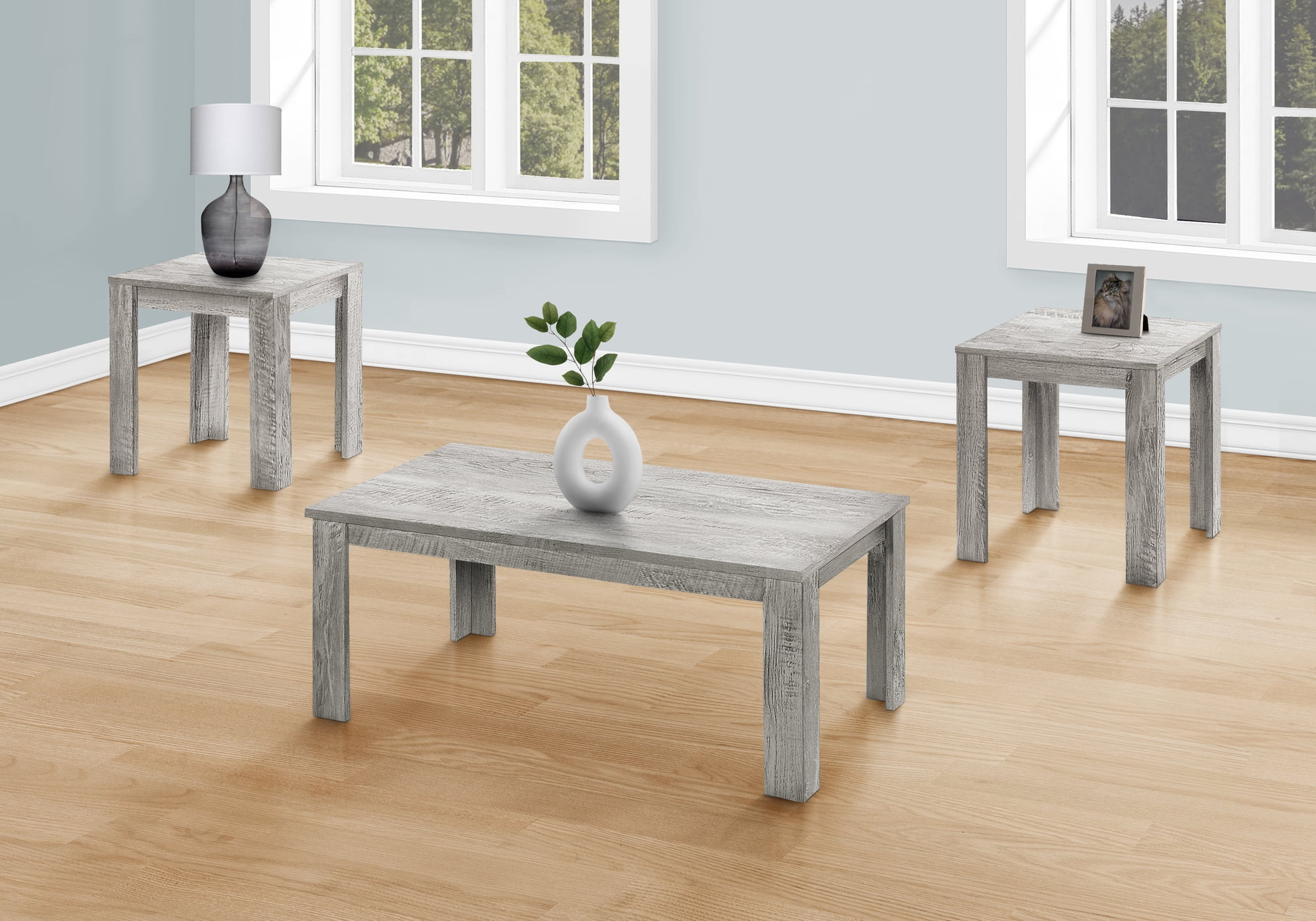 Gray Laminate Transitional 3-Piece Coffee and End Table Set