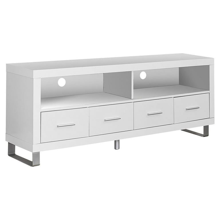 Monarch Contemporary Multimedia Entertainment Center TV Stand w Storage White
