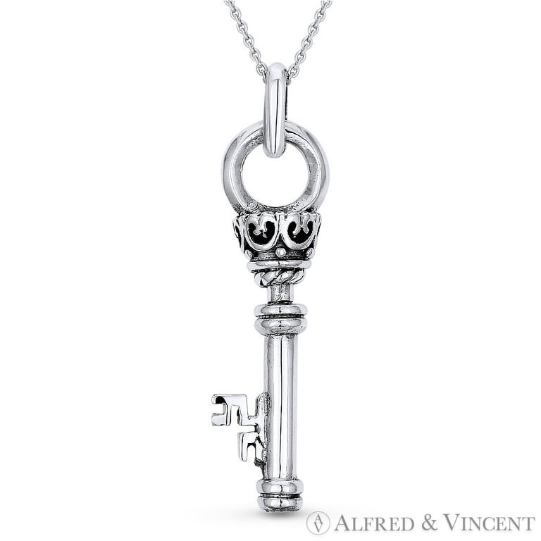 Monarch Crown Royal Key Charm Pendant in Sterling Silver