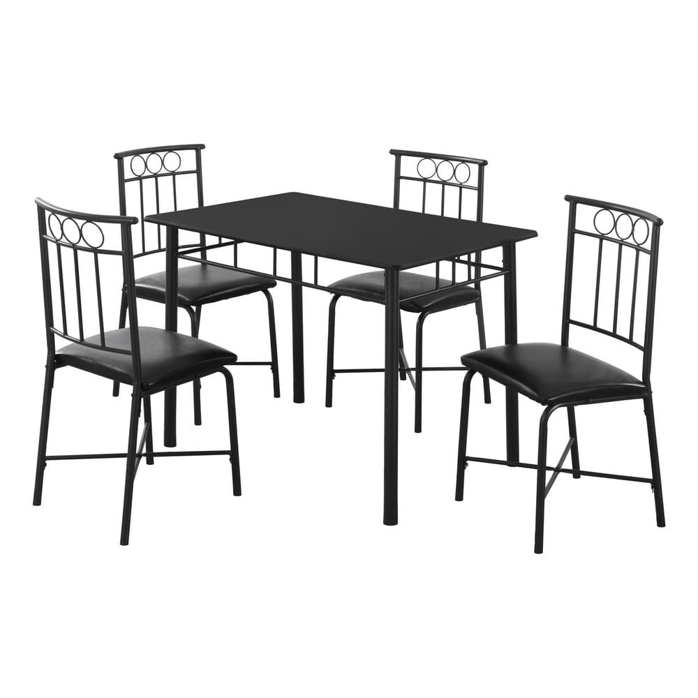 Black Metal and Leather-Look Casual Dining Set with 4 Chairs