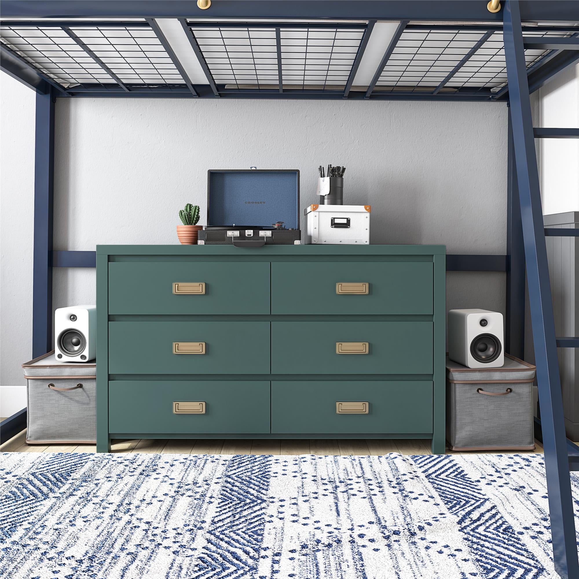 Hunter Green Double Dresser with Gold Drawer Pulls