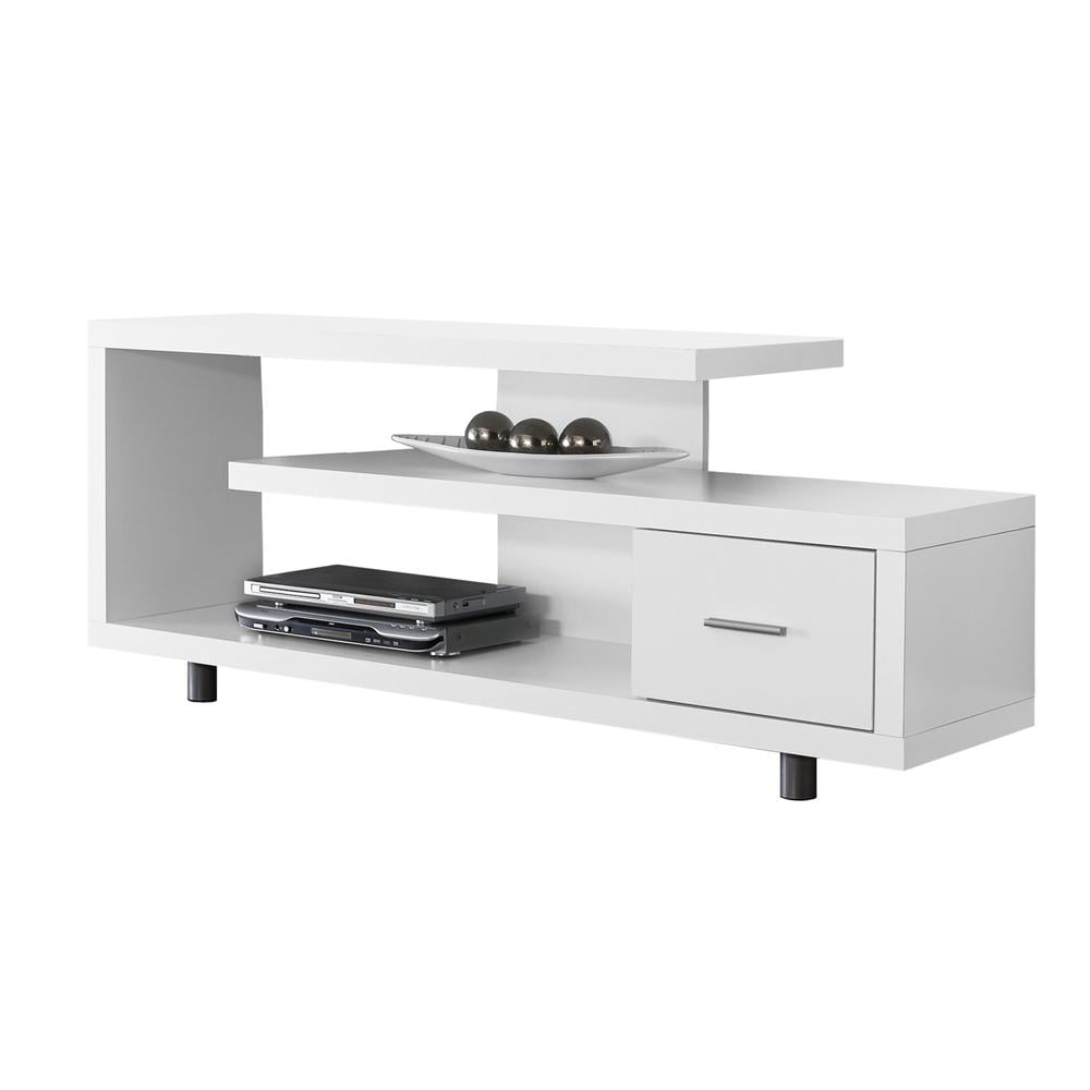 Monarch Specialties 60 Modern Art Deco Entertainment TV Stand w Drawer White
