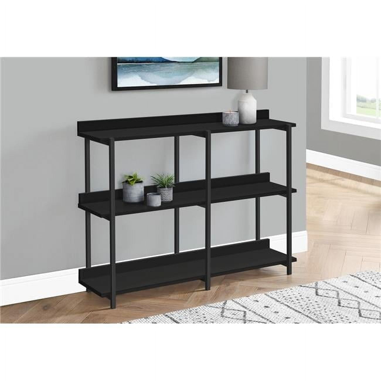 Black Metal and Wood Rectangular Console Table with Storage