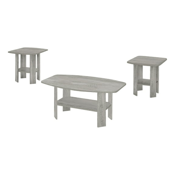 Monarch Industrial 2 Tiers Wooden Coffee Table Set, Gray, 3 Piece