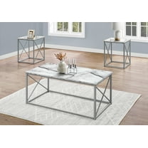 Monarch Modern End Side Accent Faux Marble 3 Pieces Coffee Table Set, White