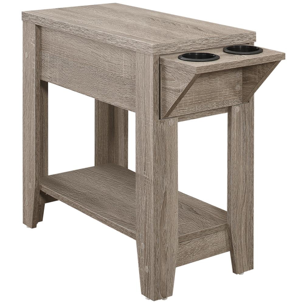 Dark Taupe Rectangular Wood and Glass Storage Accent Table