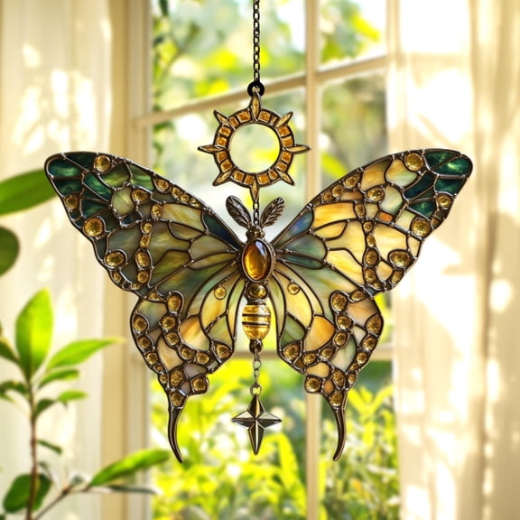Monarch Moth ACRYLIC 2D FLAT Suncatcher Faux Stained Glass, Celestial Boho Decor, Decorative Acrylic Suncatcher, Window Hanging Sun Catcher, Acrylic Window Decor, Home Decoration Gift