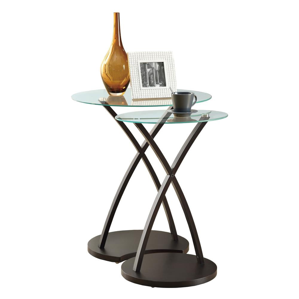 Espresso Bentwood & Clear Glass Round Nesting Table Set