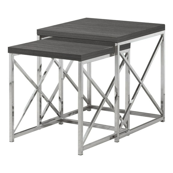 Monarch Nesting Table 2Pcs Set / Grey With Chrome Metal