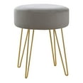 thumbnail image 1 of OTTOMAN - HAIRPIN METAL LEGS / ROUND UPHOLSTERED FOOT STOOL - 16"H - GREY FABRIC / GOLD, 1 of 4