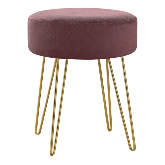 Contemporary Home Living 16" Red and Gold Decorative Round Shaped Ottoman with Metal Legs