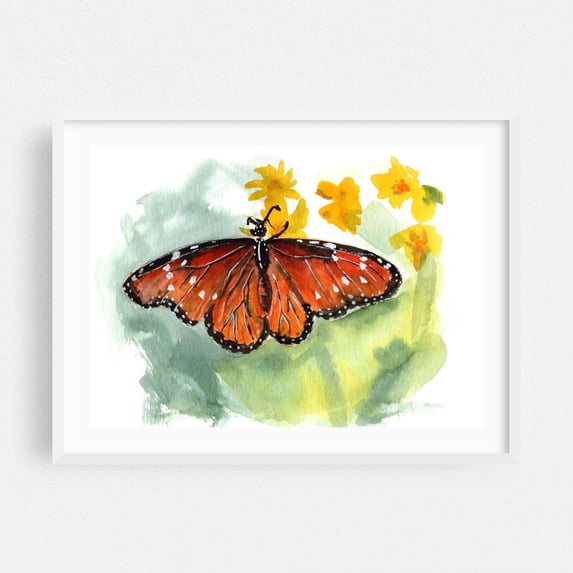 Monarch - Painting Butterfly Watercolor Nature Floral Insect Botanical Summer White Framed Wall Art Print 12 x 16 inches