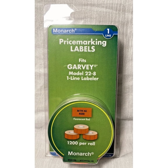 Monarch Pricemarking Labels 1-Line Fluorescent Red 3 Rolls 925126 Price Marking