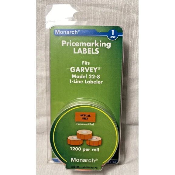 Monarch Pricemarking Labels 1-Line Fluorescent Red 3 Rolls 925126 Price Marking