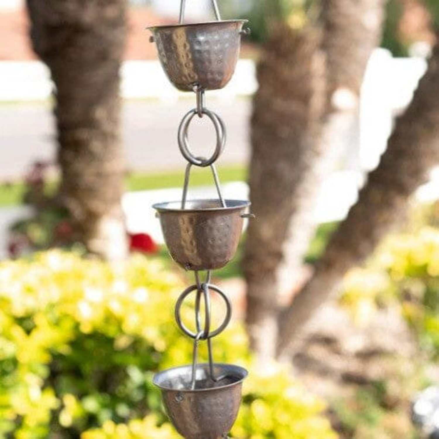 Pewter Hammered Aluminum Cup Rain Chain, 8.5 ft