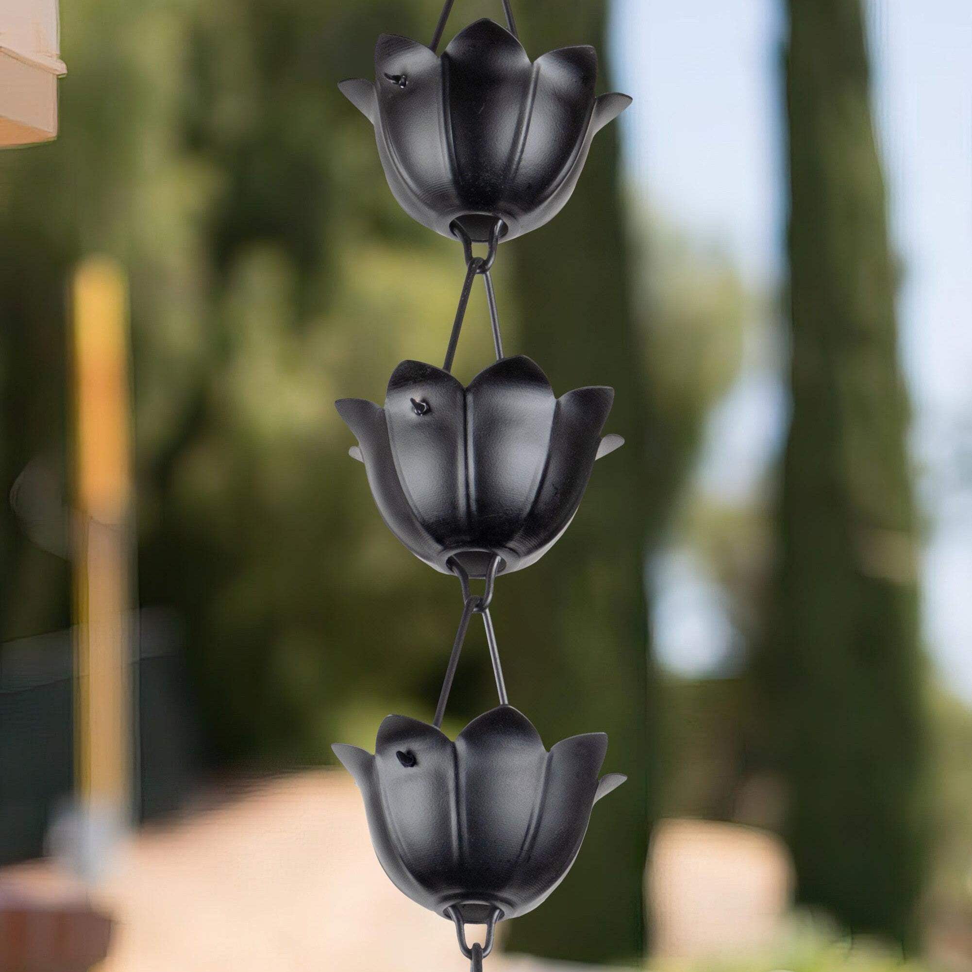 8.5 ft Black Aluminum Lotus Flower Rain Chain