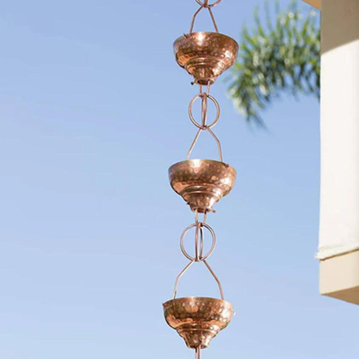 8.5 ft Pure Copper Hammered Cup Rain Chain