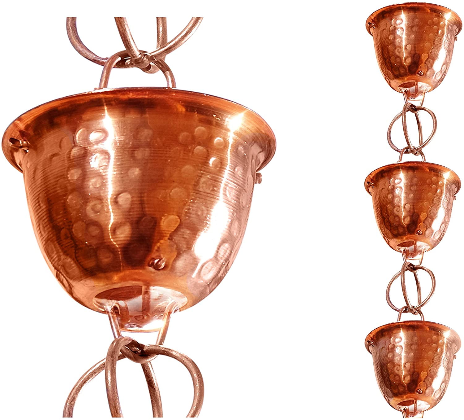 Pure Copper Hammered Cup 3 Ft Rain Chain Extension