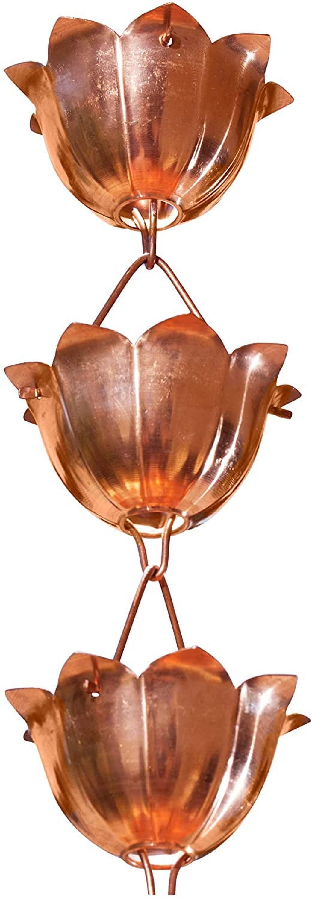 Pure Copper Lotus Flower Rain Chain with Large Cups, 8.5 Feet