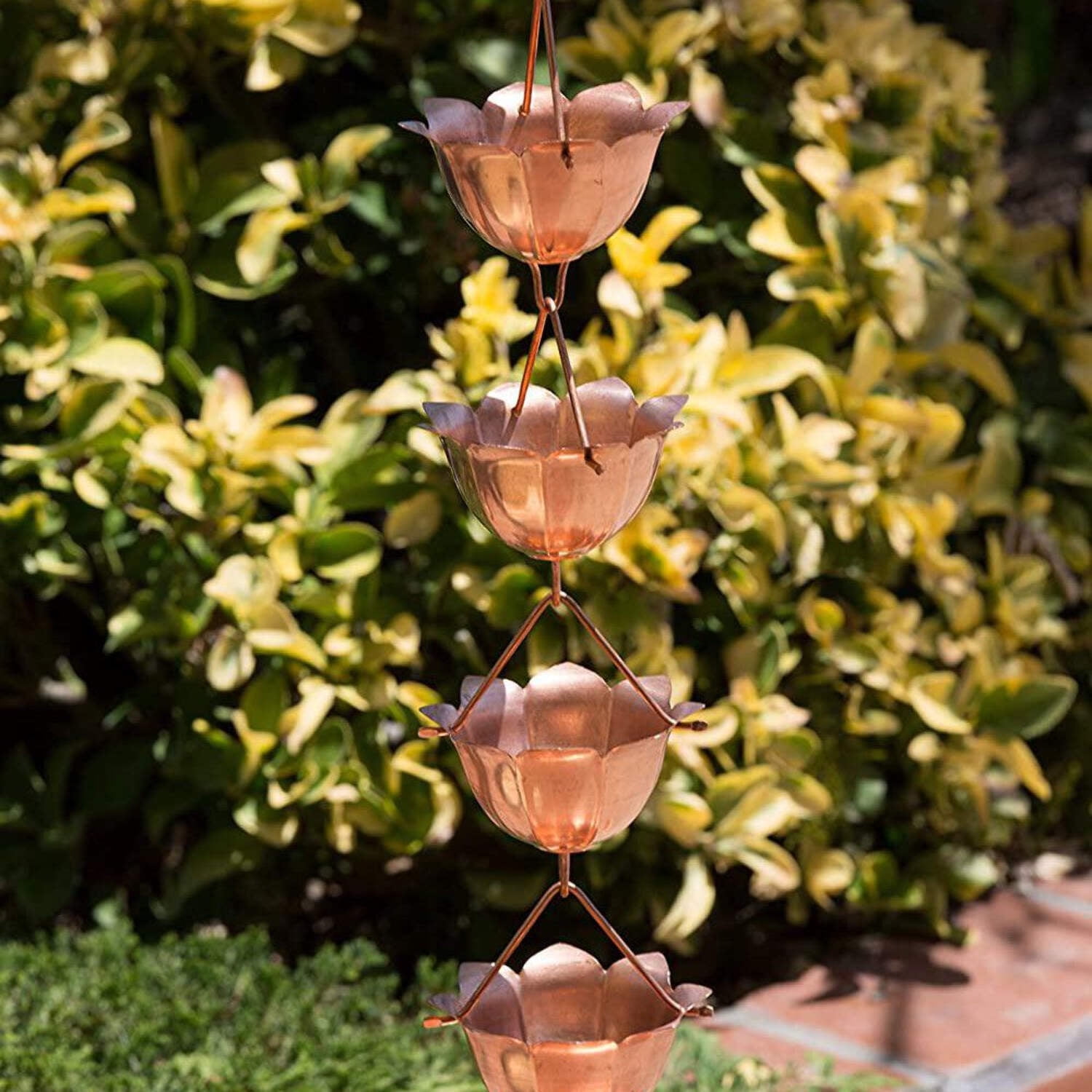 Pure Copper Lotus Flower Rain Chain with Large Cups, 8.5 Feet