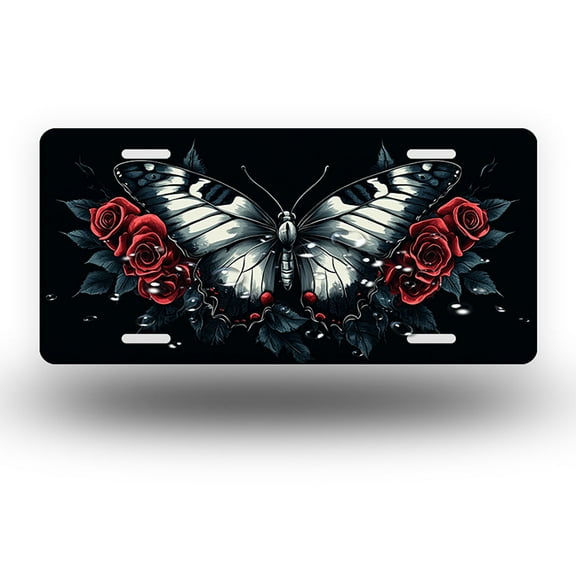 Monarch Rose Elegance Front License Plate, Metal License Plate, Funny Standard Plates Personalized Novelty Decorative For Men/Women/Boys/Girls Car 6×12 Inch