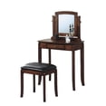 thumbnail image 1 of Monarch Solid Top Vanity in Walnut and Brown Faux Leather Stool Set, 1 of 2