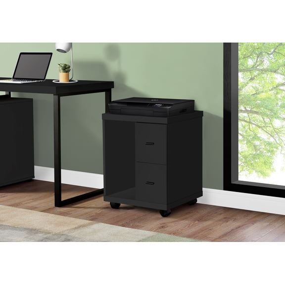 Reclaimed-Look 2 Drawer Computer Stand/Castor, Black