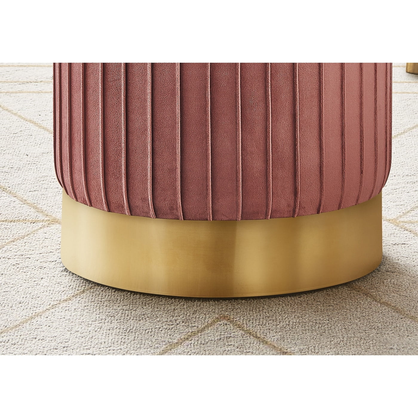 Modern Glam Dark Pink Velvet Tufted Pouf with Gold Base