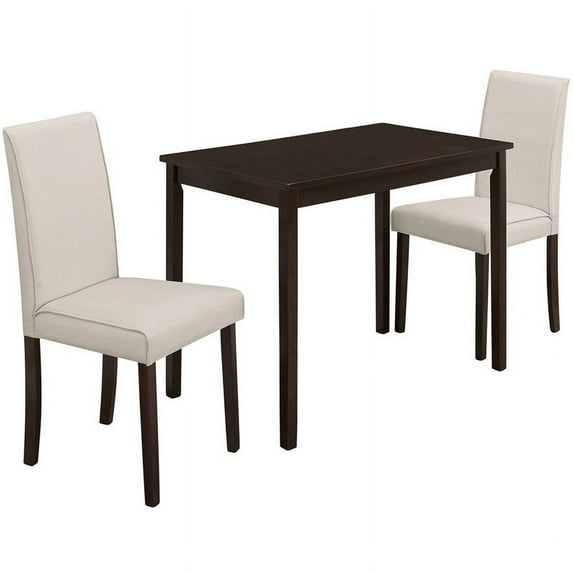 Monarch Specialties 3-Piece Dining Set, Cappuccino, Beige Linen Chairs
