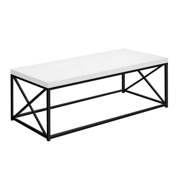 Monarch Specialties 44" Glossy Top Metal Frame Coffee Table, White/Black