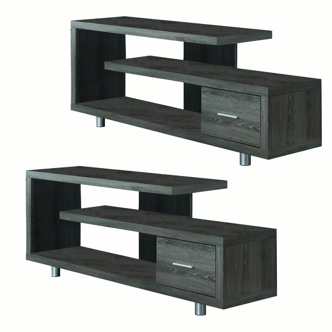 Monarch Specialties 60" Modern Art Deco TV Stand w/ 1 Drawer Dark Taupe (2 Pack)