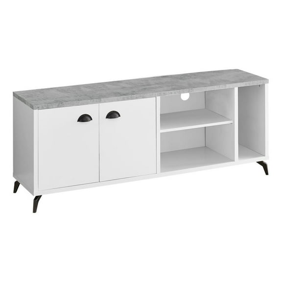 Monarch Specialties 60 in. L Tv Stand 2 Doors, 3 Shelves Faux Concrete Reclaimed Wood-Look