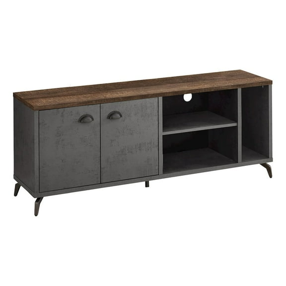 Monarch Specialties 60 in. L Tv Stand 2 Doors, 3 Shelves Faux Concrete Reclaimed Wood-Look