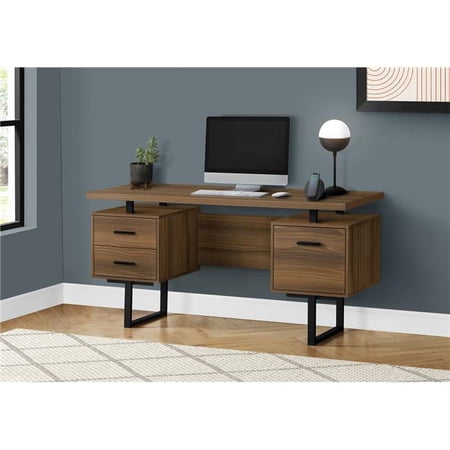 Monarch Specialties 60 in. Metal Computer Desk, Walnut - Black