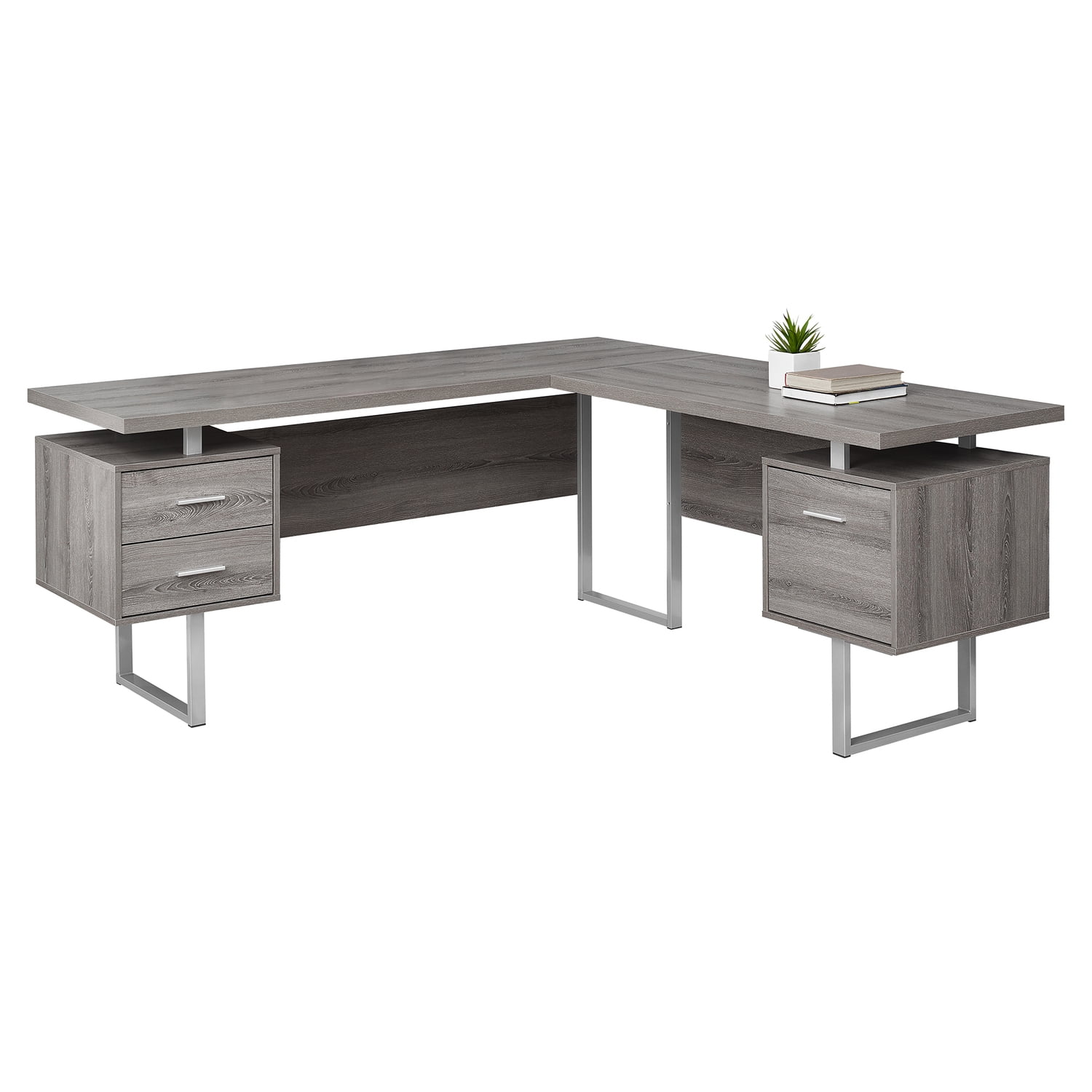 Modern L-Shaped Dark Taupe Wood Desk with 3 Drawers & Filing Cabinet
