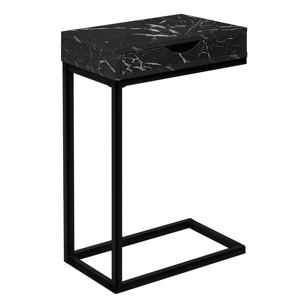 Contemporary Black Marble-Look Accent Table with Storage Drawer