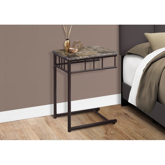 Monarch Specialties Accent Table, C-shaped, End, Side, Snack, Bedroom, Brown Marble Look Laminate
