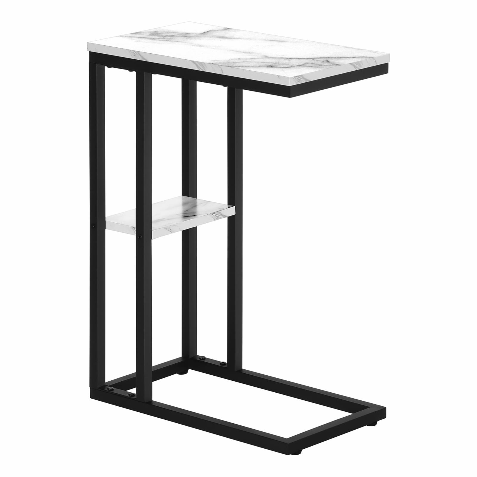 Monarch Specialties Accent Table, Cshaped, End, Side, Snack, Bedroom, White Marble Look