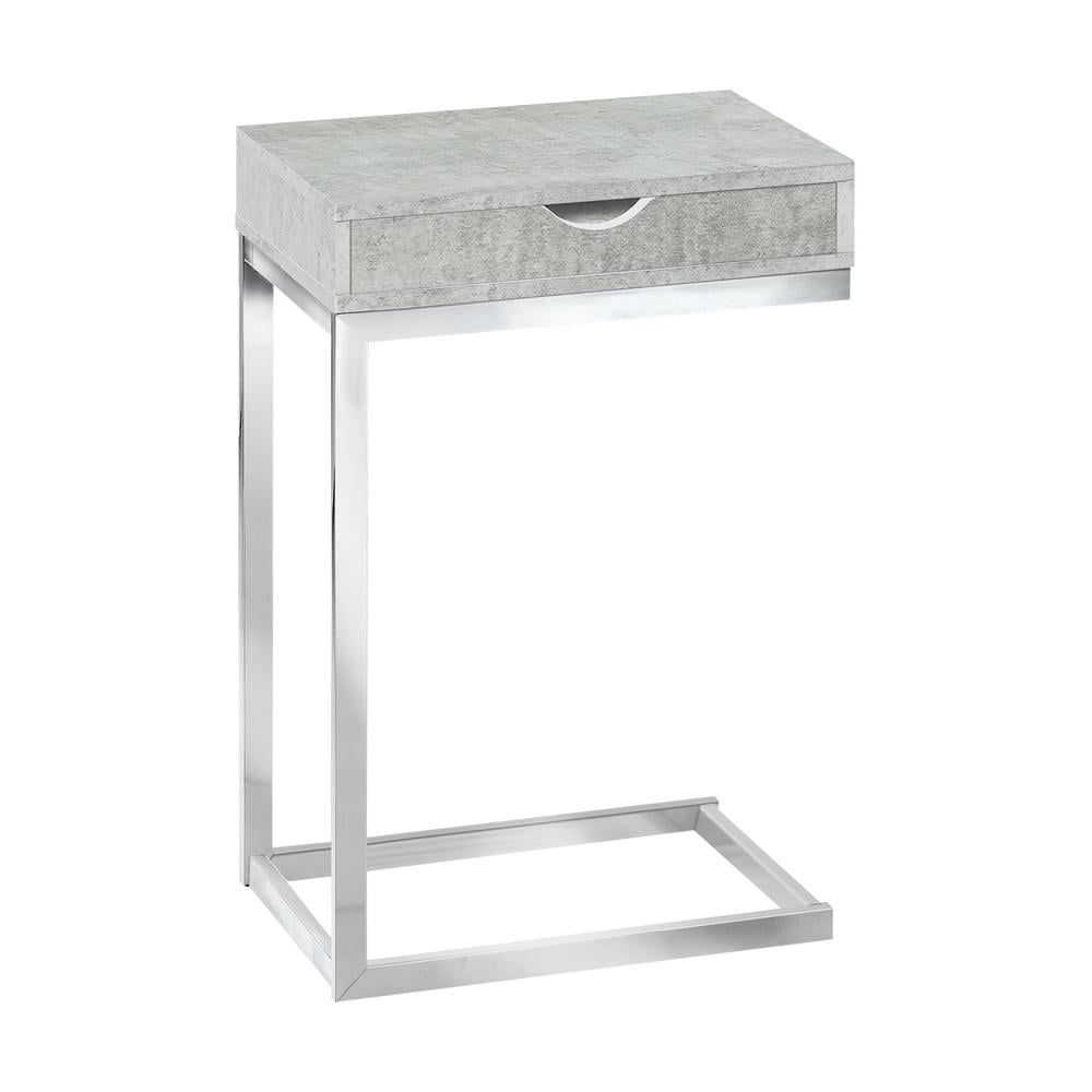 Contemporary Cement-Look C-Shaped Side Table with Chrome Accents